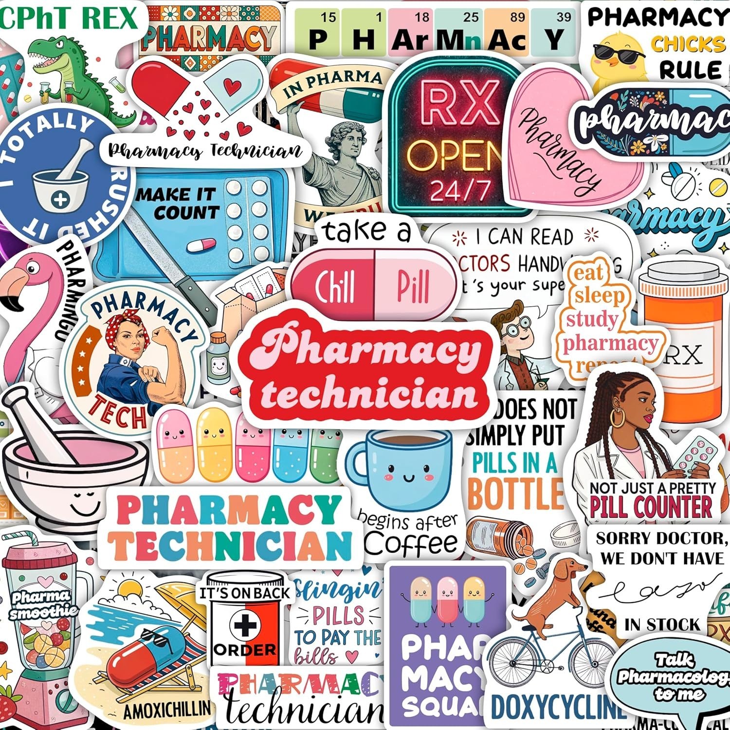 100 Funny Pharmacist Waterproof Stickers – Perfect for Laptops & Water Bottles