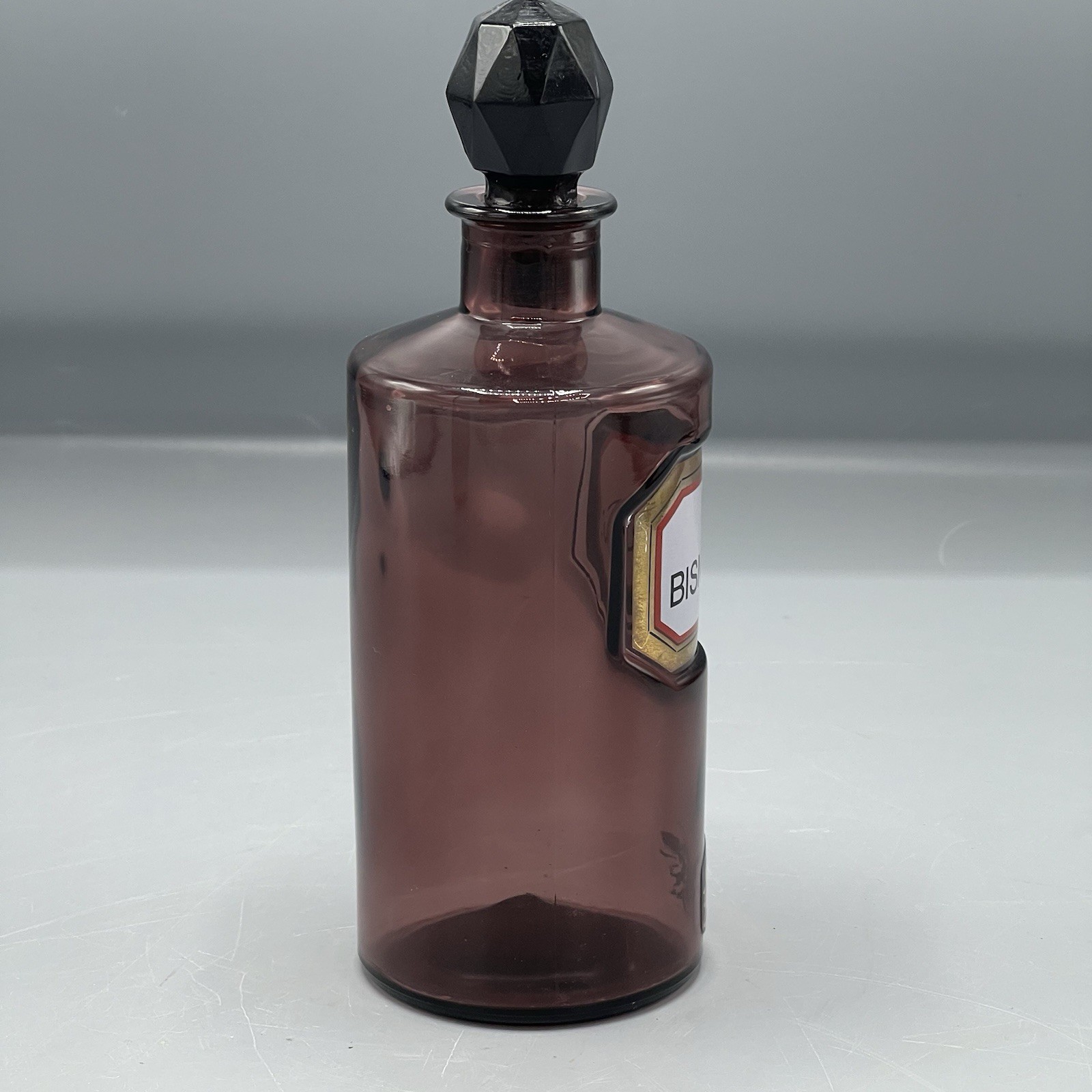 Antique Amethyst Glass Apothecary Bottle Royal Pharma Society Bismuth 7″