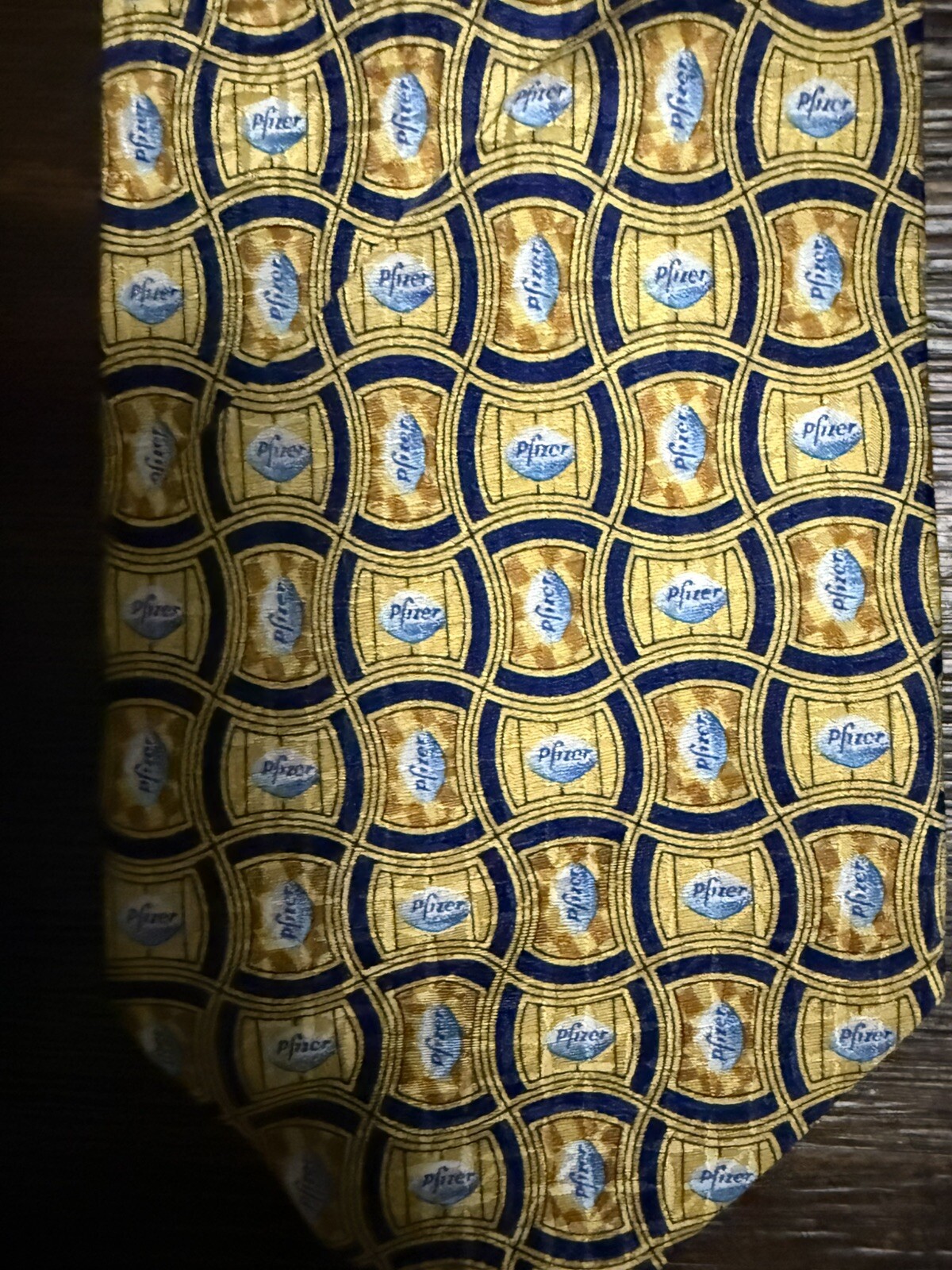 🔥Pfizer Viagra Drug Rep Promo Neck Tie Gold Navy 100% Silk Little Blue Pill 59”