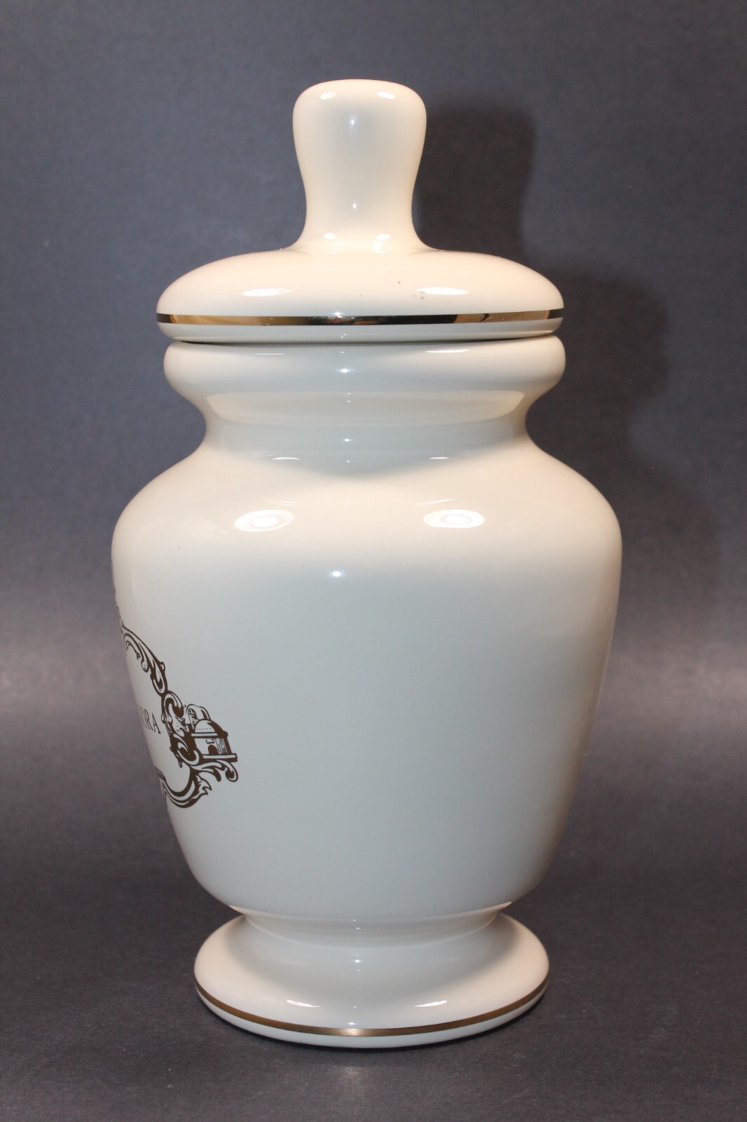 Vtg Ceramic Cream w Gold Design Apothecary Pharmacy Mandragora 8 in Lidded Jar