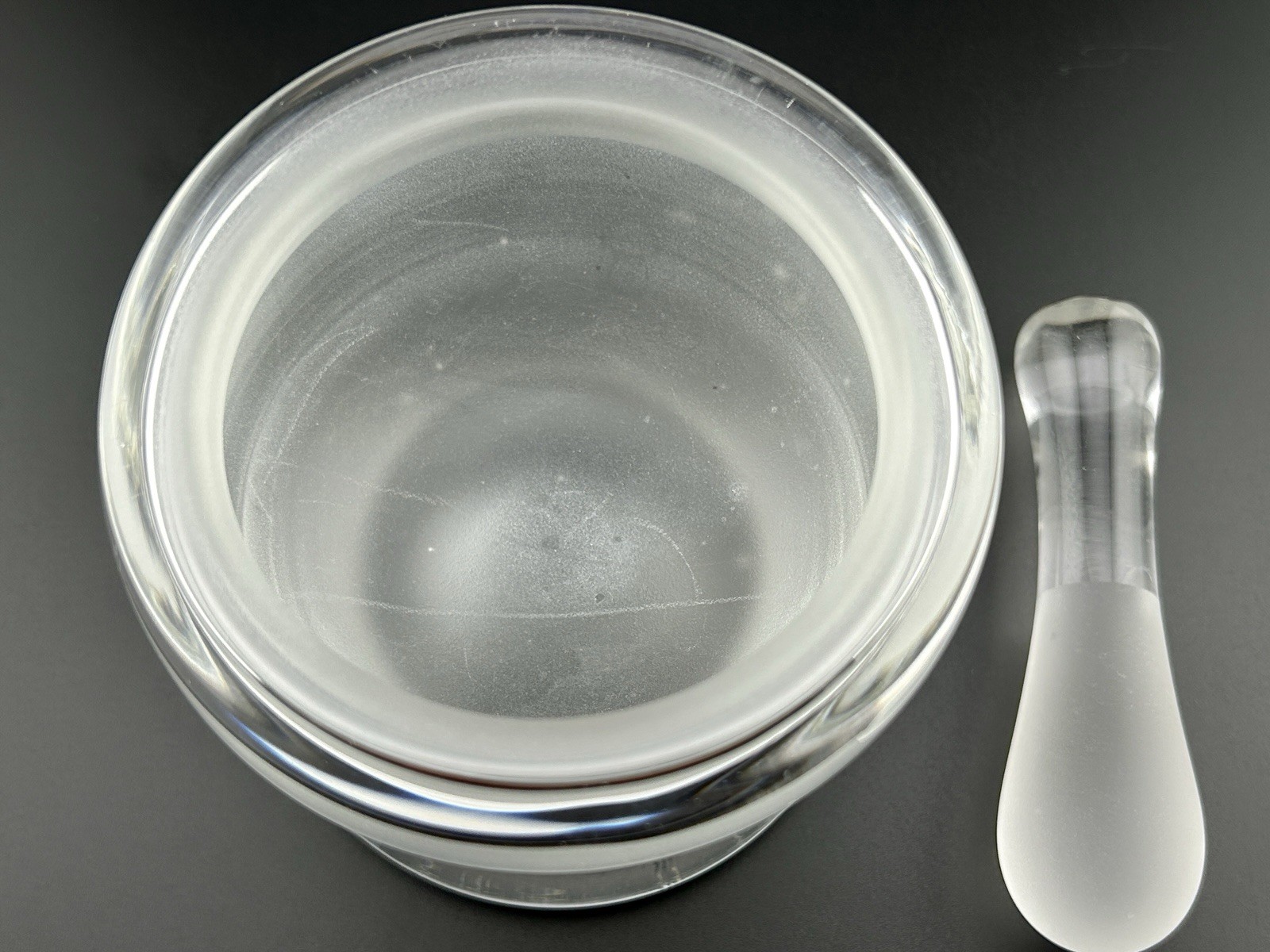 1940s Heavy Hand Blown Clear Glass Apothecary Mortar Pestle Pontil Pharmacy VTG