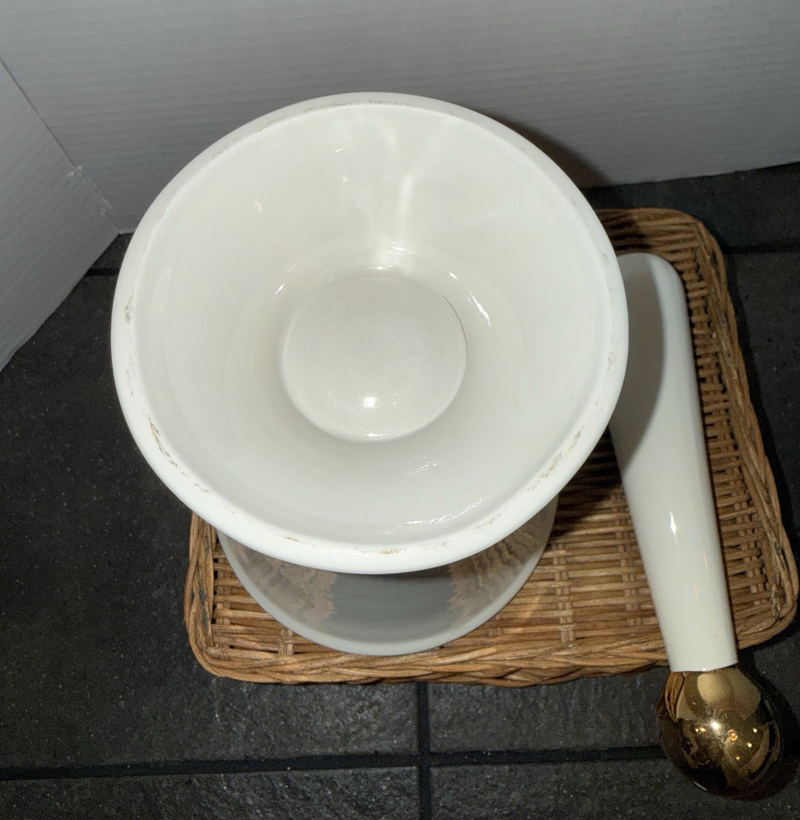 Antique Owen’s-Illinois Porcelain Mortar & Pestle Pharmacy Advertising Piece
