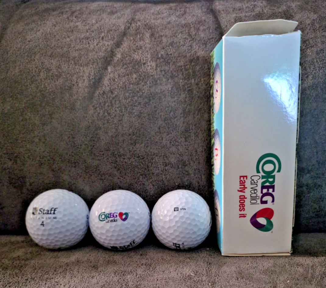 Vintage Coreg Carvedilol Wilson Staff Titanium Spin Golf Balls 3 Pack Drug Rep