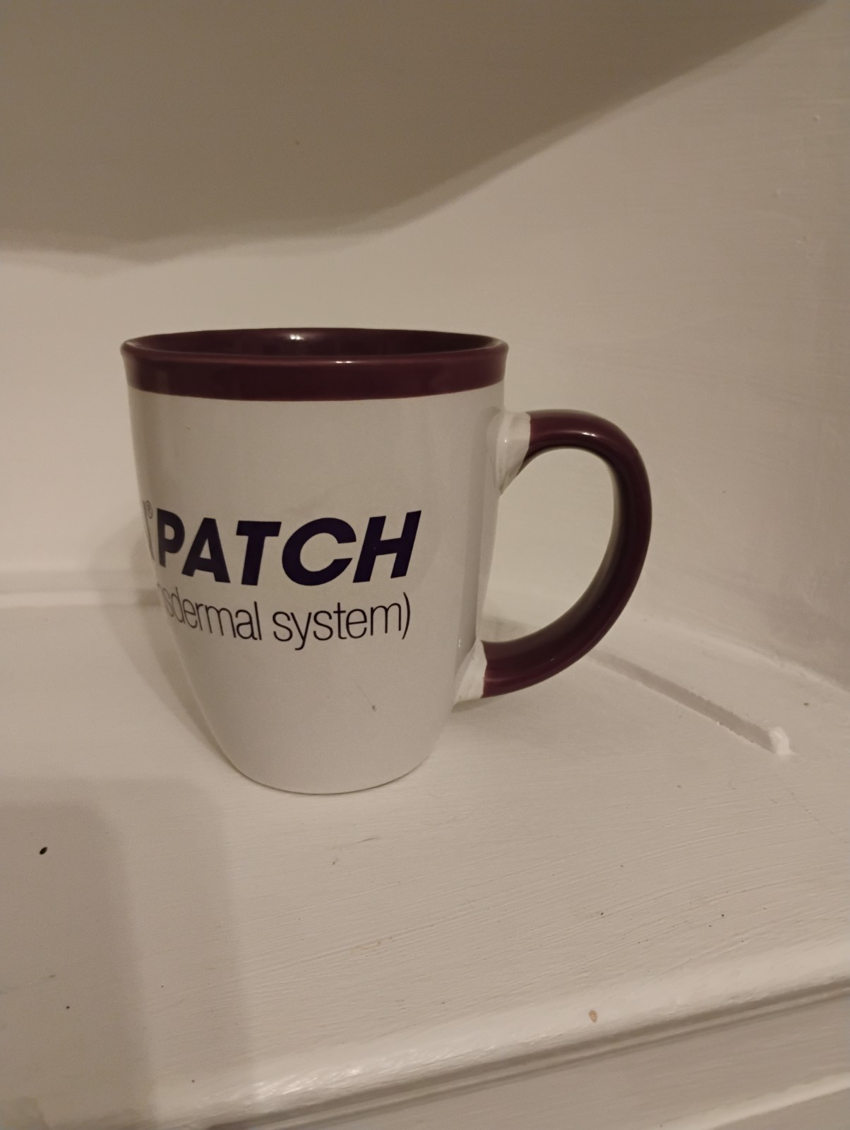 Exelon Patch Coffee Cup Mug Pharmaceutical Promo advertising White Purple 16 oz