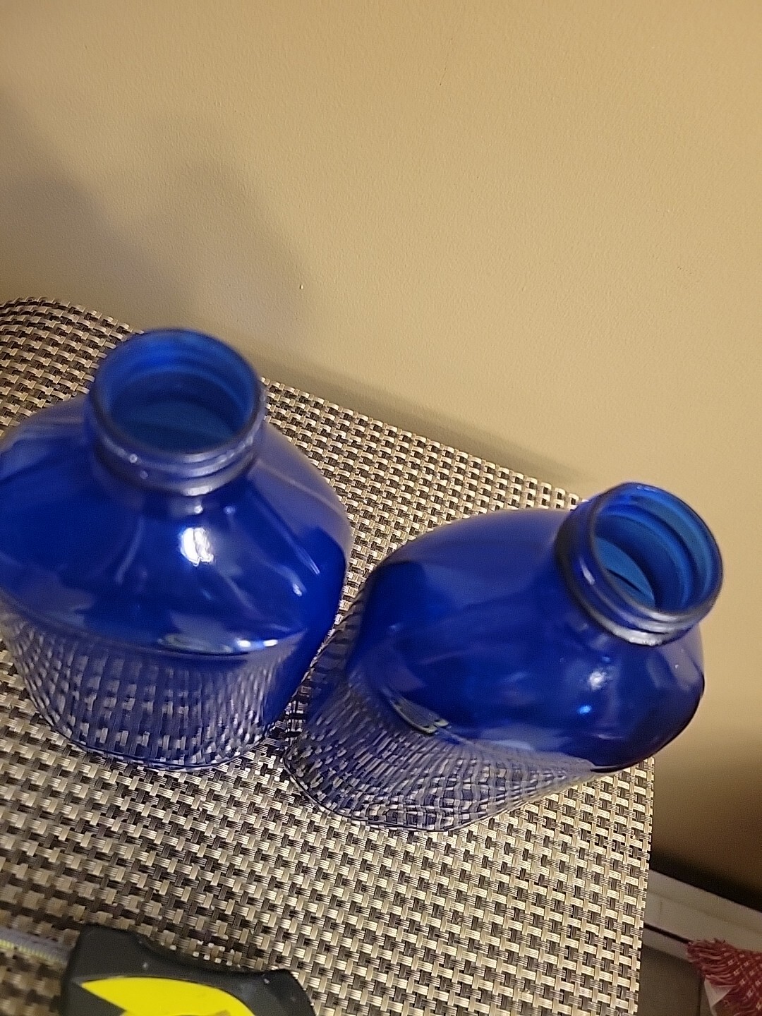 Vintage 2 Large 9.5″ Blue Cobalt Blue Medicine Bottle Embossed Made in USA, EXC