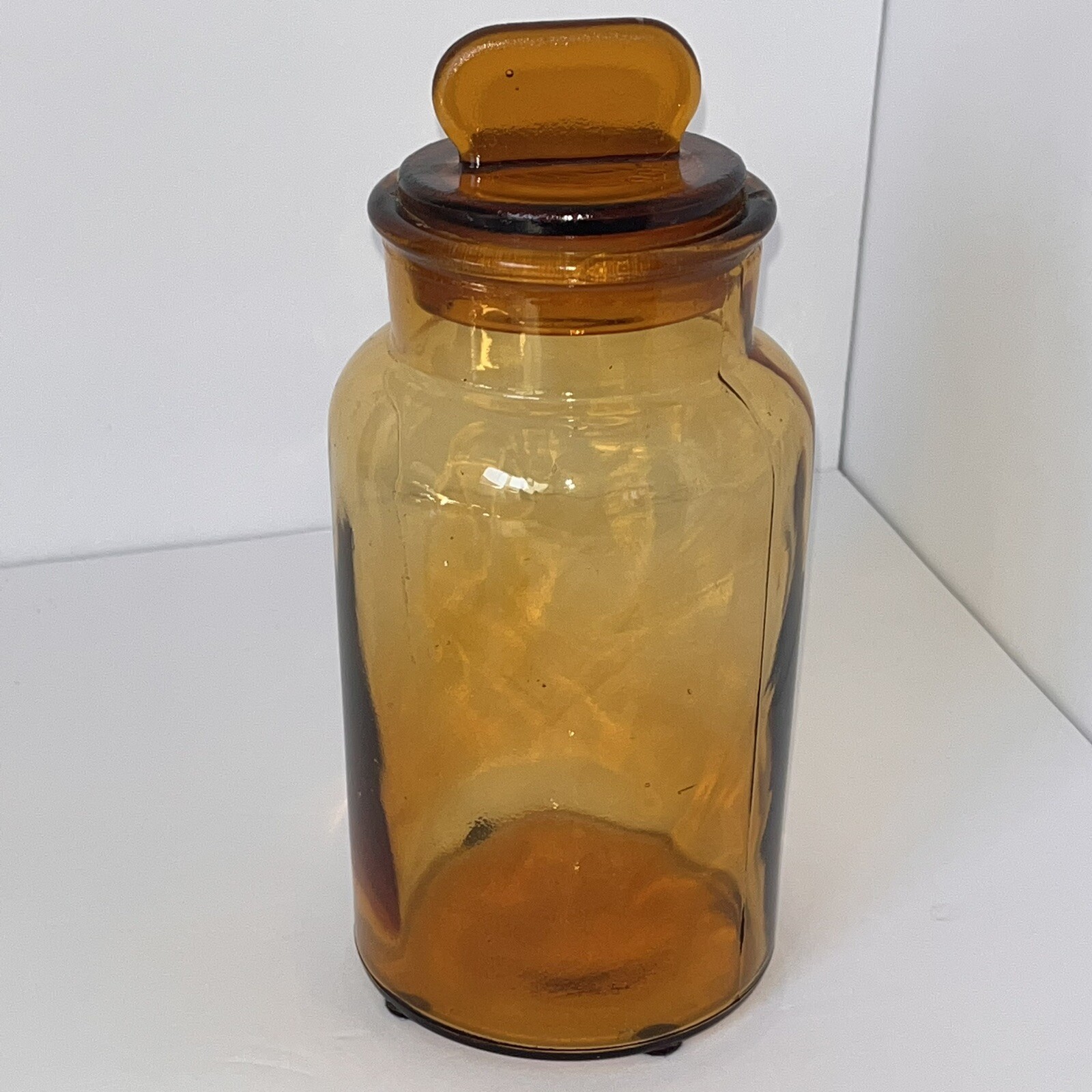 Antique Amber Pharmacy Drug Store Glass Apothecary Jar Bottle Marked 1000 8.5”H