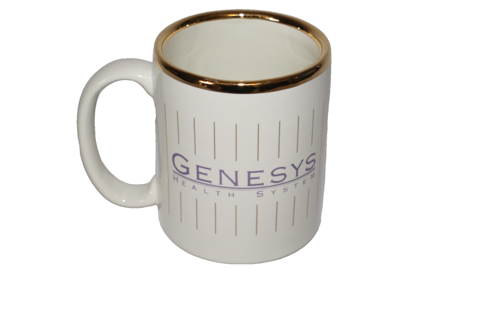 Genesys Health System Pharmaceutical Advertising Mug Cup Ivory With Gold Rim