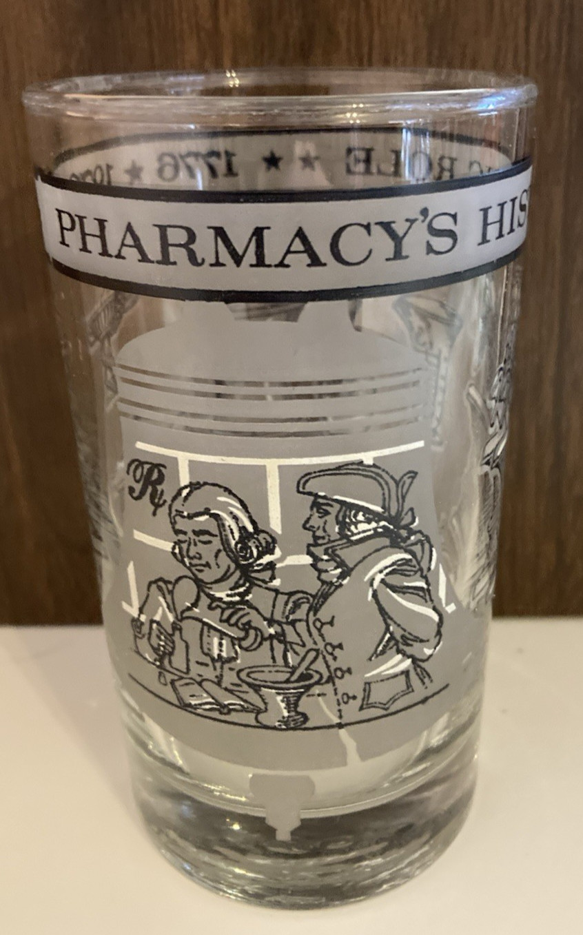 Vintage PHARMACY’S HISTORIC ROLE ~ 1776-1976 Frosted Glass