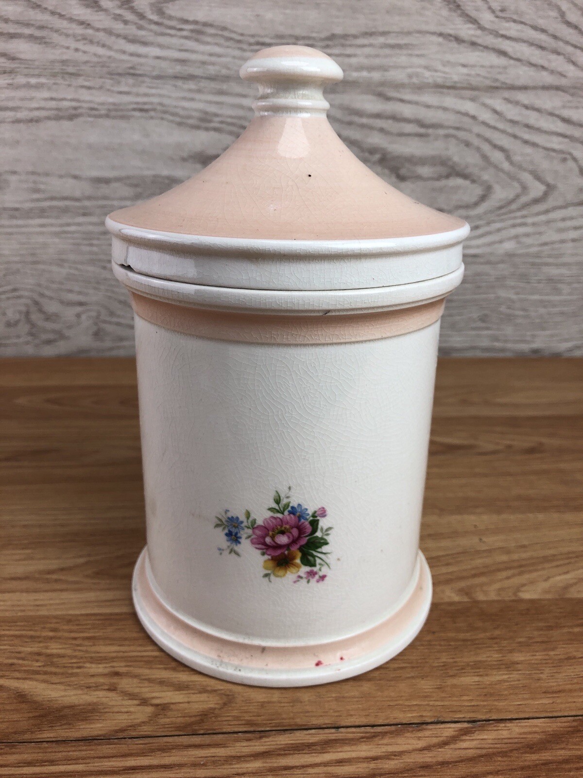 Kirkham Pottery Lidded Apothecary Jar White With Flowers