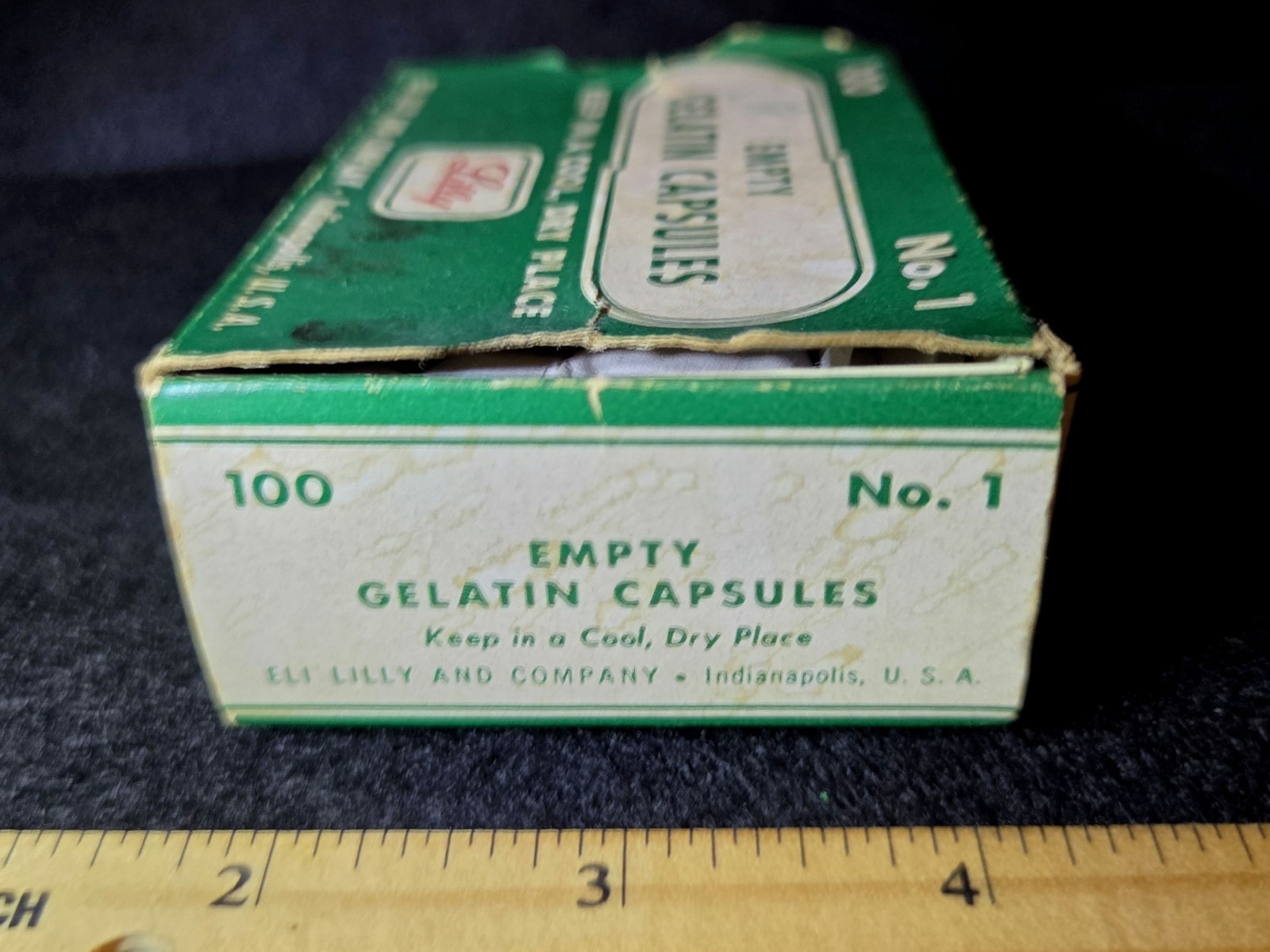 Vintage Eli Lilly Empty Gelatin Capsules No 1 Box Bilingual Pharmacy Apothecary