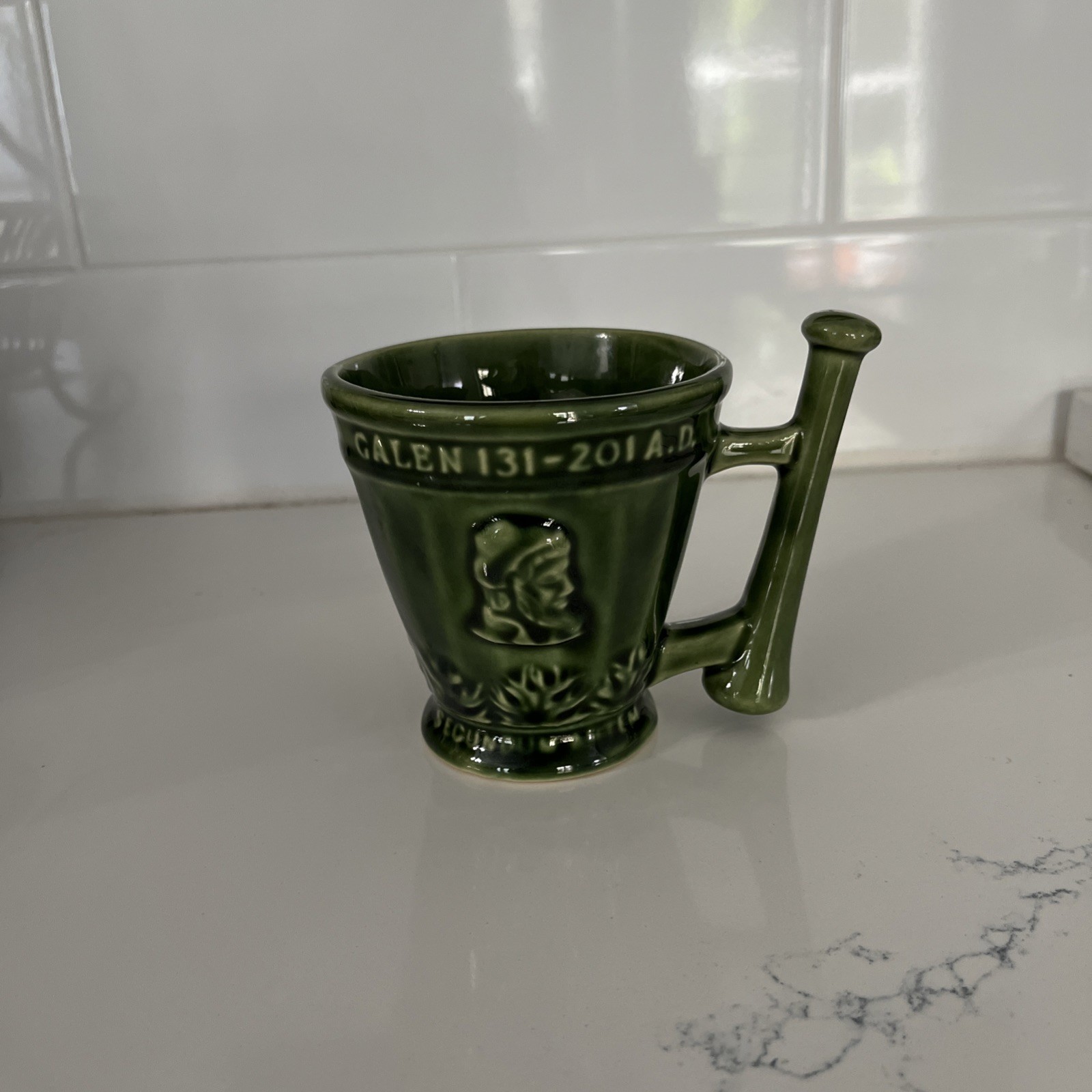 Vintage McCoy Schering Coricidin Pharmacy RX Green Ceramic Apothecary Mortar Mug