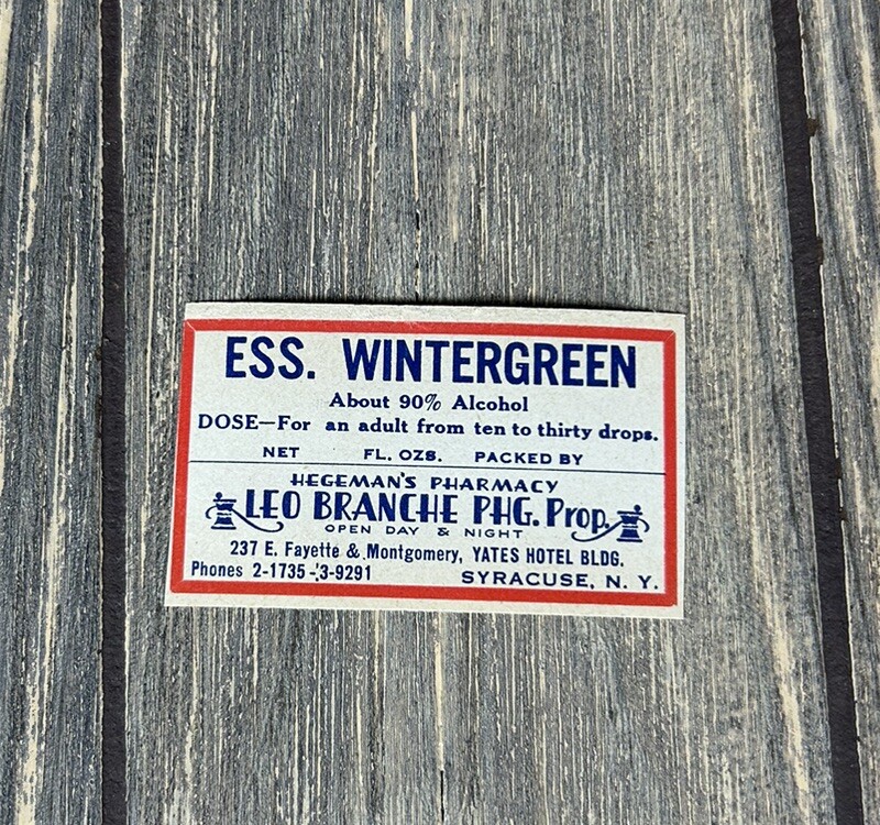 Vintage ESS Wintergreen Hegemans Pharmacy Leo Branche PHG Prop Advertisement
