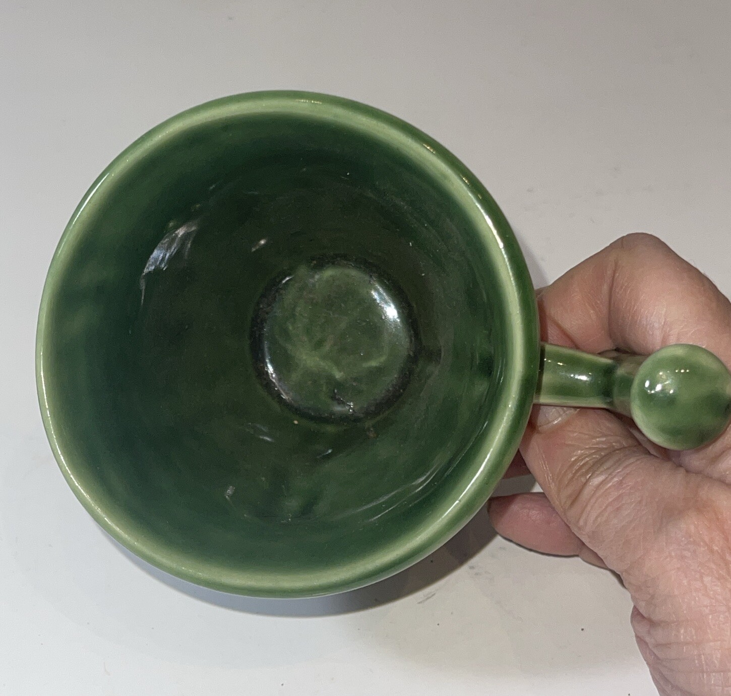 Vintage Coricidin Green Pottery Mug RX Galen Schering Pharmacy Cup Mortar Pestle