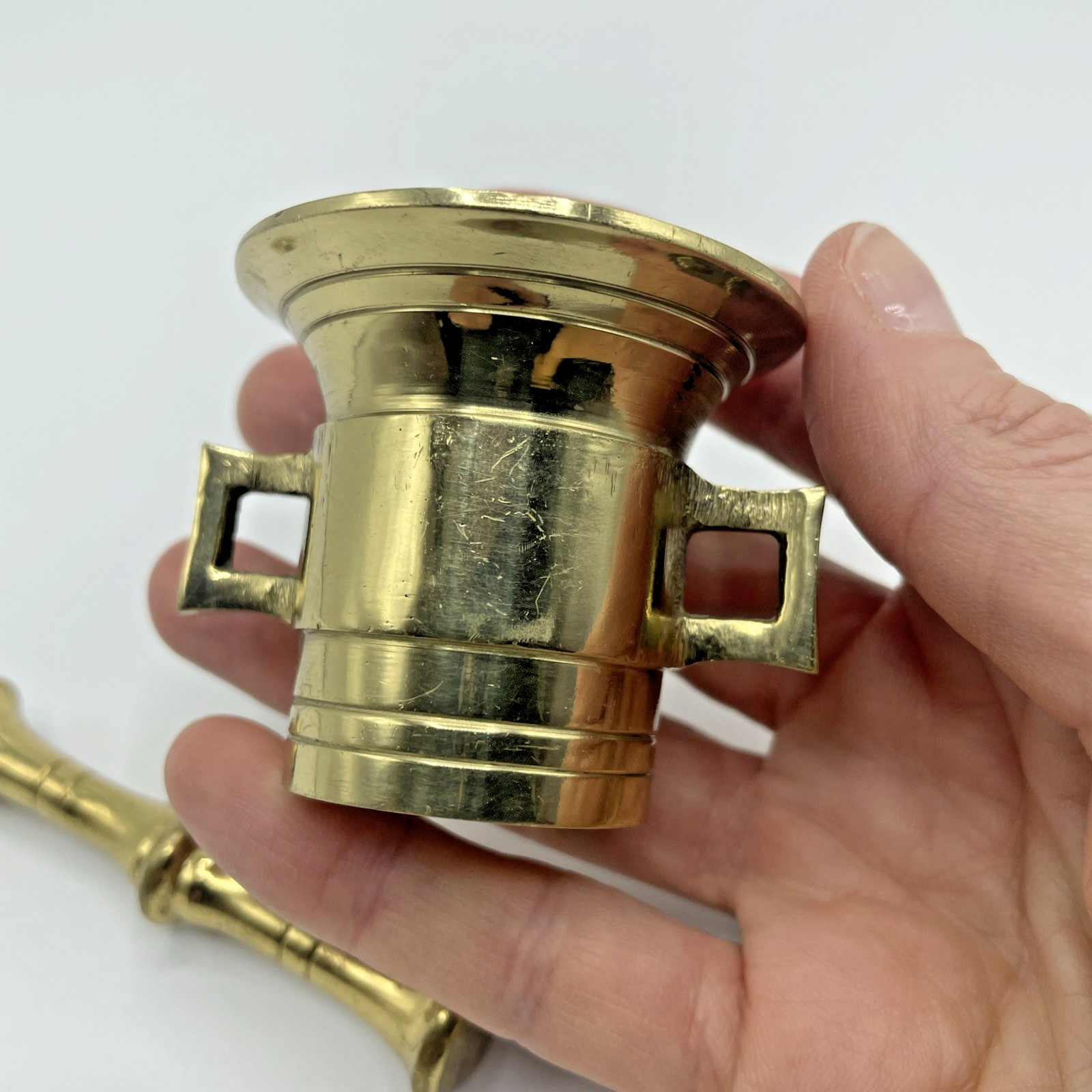 Brass Mortar And Pestle Small 1.75” H Pestle 3” Vintage Pharmacy Apothecary