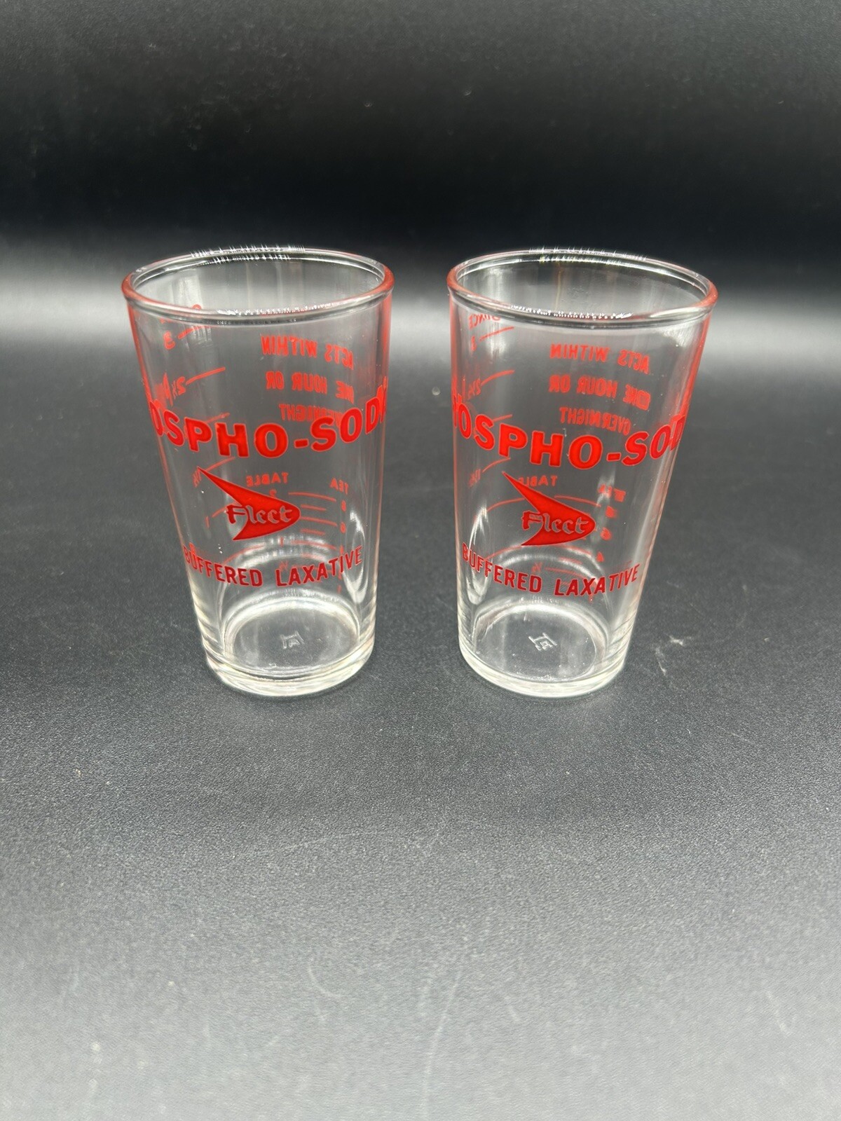 Vintage Buffered Laxative Phospho-Soda Medicine Shot Glass Lot Of 2
