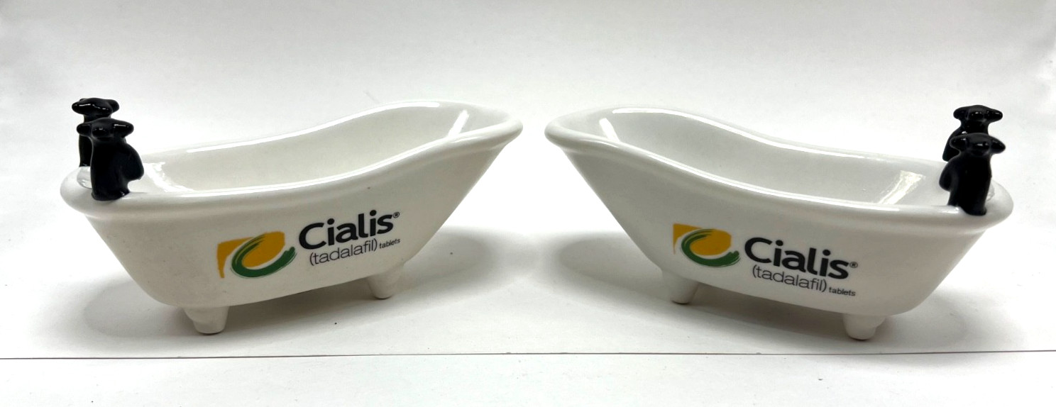 2 CIALIS Pharmaceutical Ceramic Bathtub 6×3 Promo Soap Dish