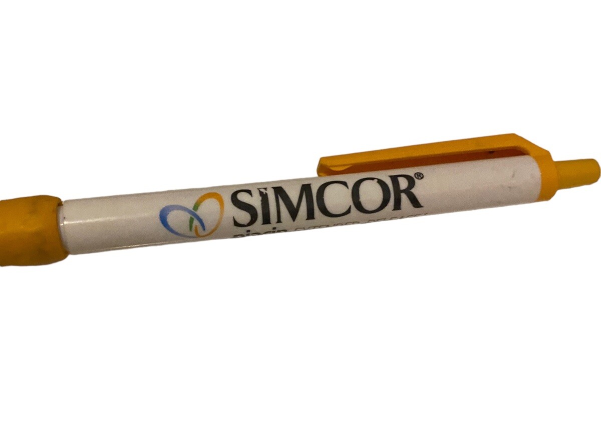 Simcor Writing Pen Drug Rep Pharmaceutical Rubber Grip White Yellow Promo