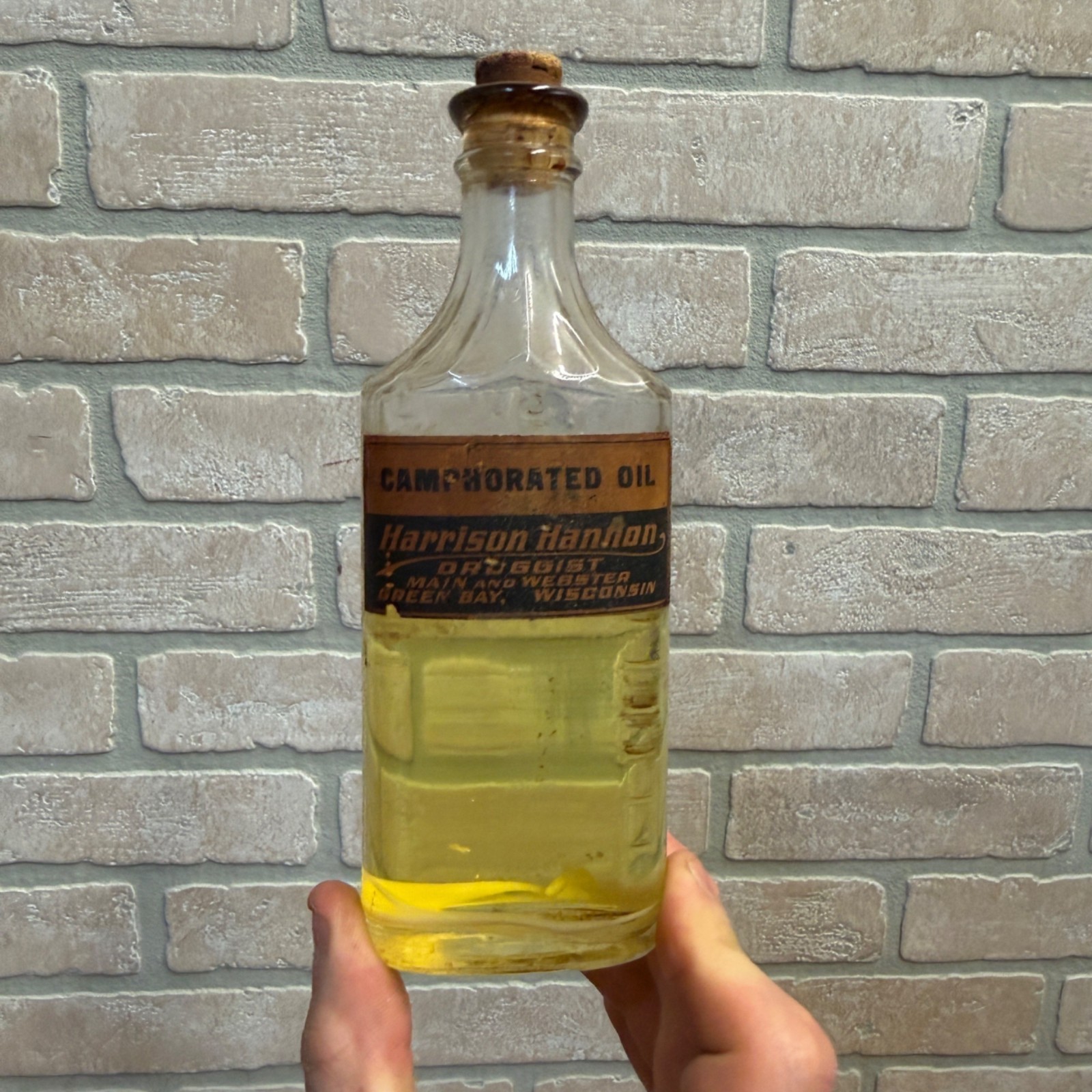 Vintage Apothecary Bottle “Camphorated Oil” Harrison Hannon Green Bay Wis