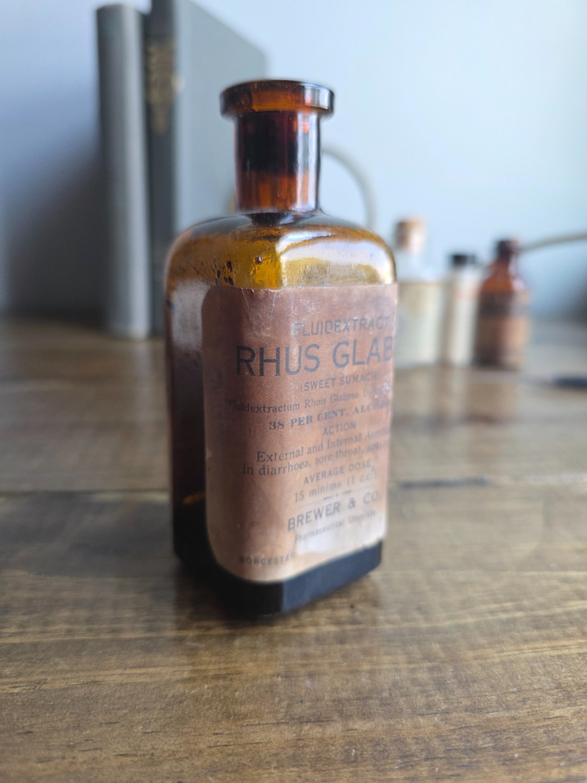 Vintage Antique Brewer & Co Rhus Glabra Tincture Medicine Bottle Worcester Mass