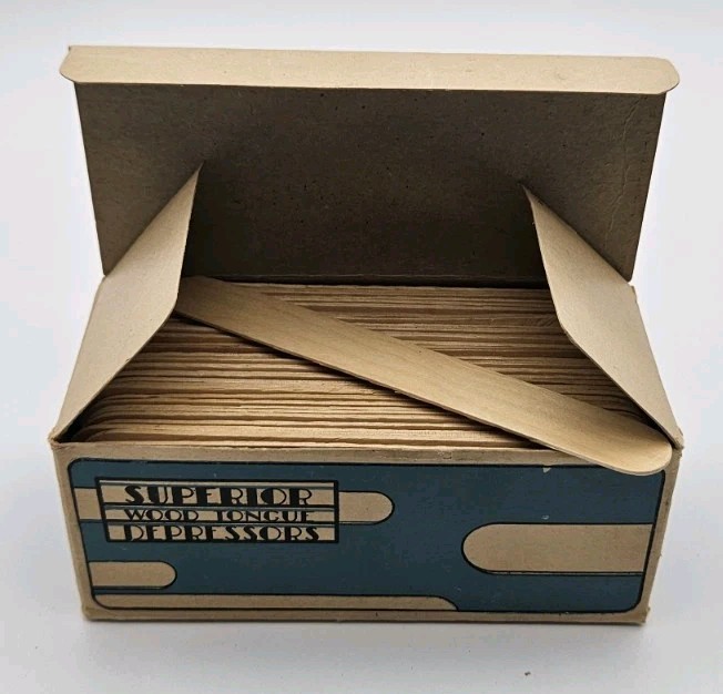 Vintage Superior Wood Tongue Depressors Box 100 Count Sanitary Medical Made…
