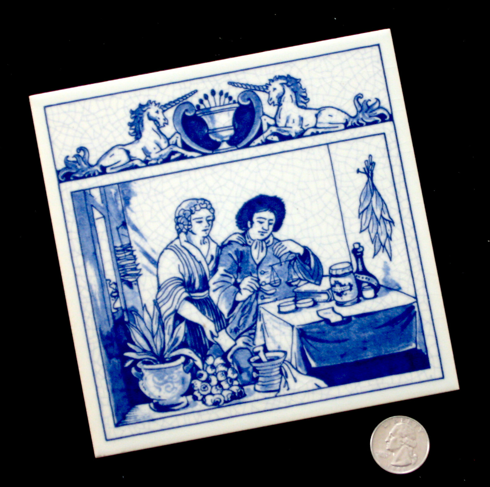 BLUE DELFT ceramic APOTHECARY TILE Burroughs Wellcome THE HERBALIST Netherlands
