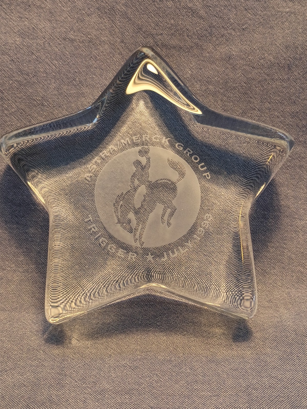ASTRA/MERCK Drug Rep Crystal Glass Star Paper Weight “Trigger July 1993”