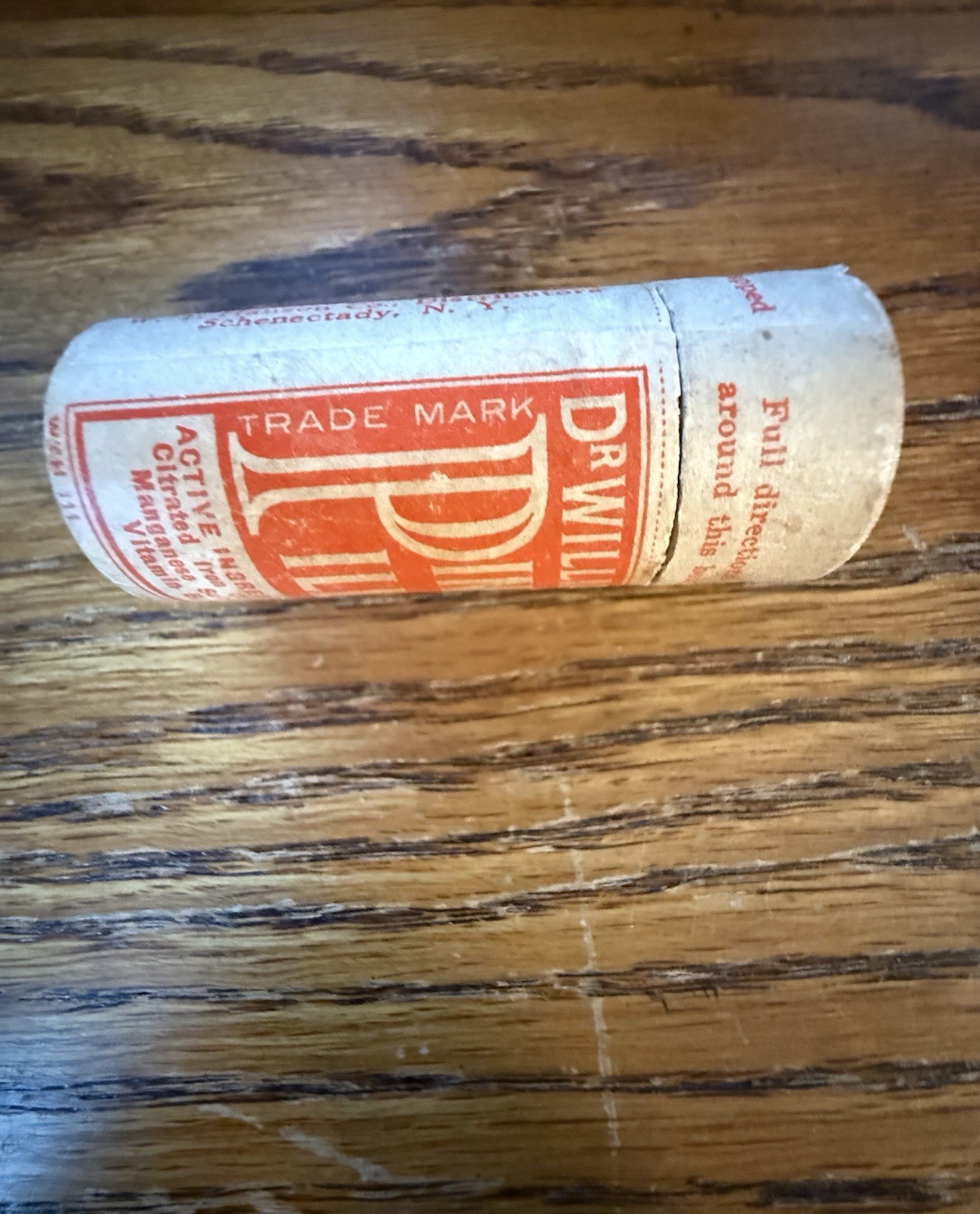 NOS Quack Medicine Wood container Dr Williams Pink Pille Tonix Schenectady NY