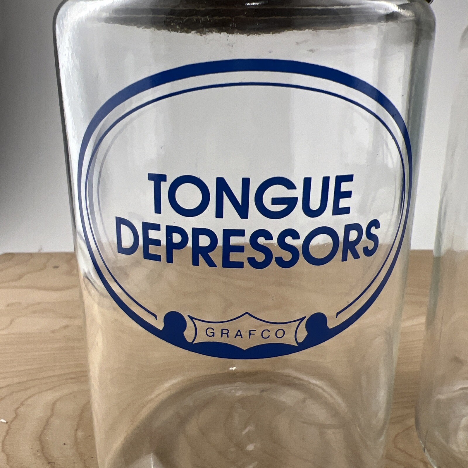 Lot 2 GRAFCO Cotton & Tongue Depressors Apothecary Medical Drs. Jars w/lids 7″