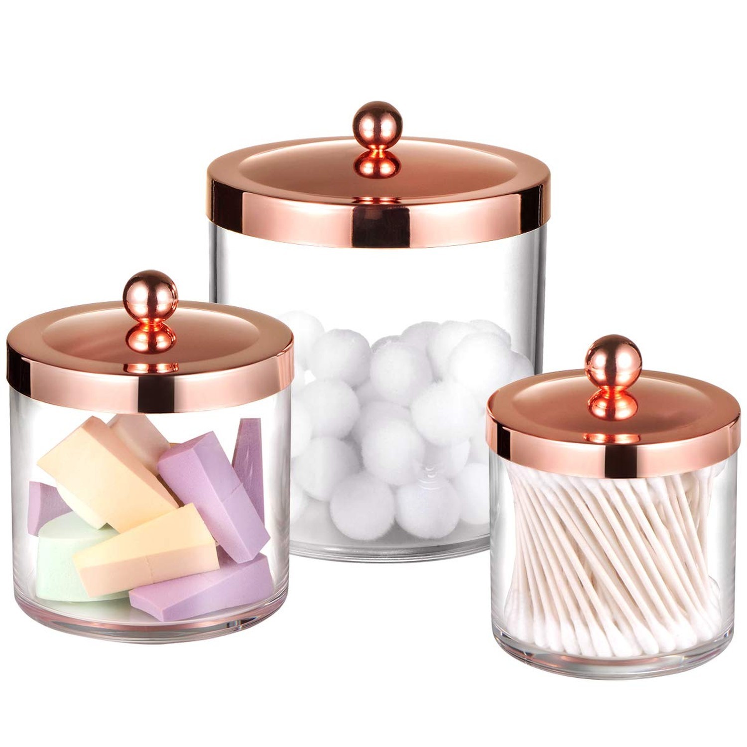 SheeChung 3-Pack Plastic Apothecary Jars with Rose Gold Metal Lids – Large 50…