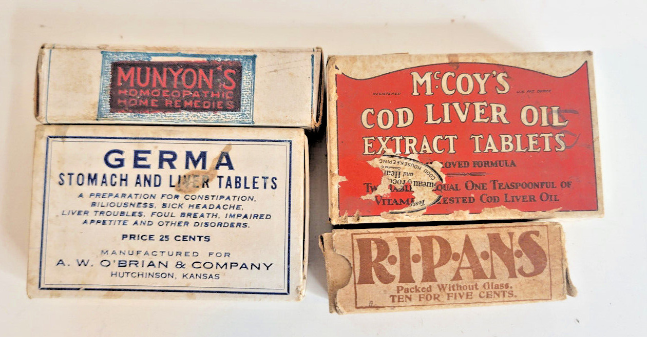 Vtg 1900’s Medicine Lot of 4 Mccoy’s Germa Munyon’s Ripans NOS (Lot 755)