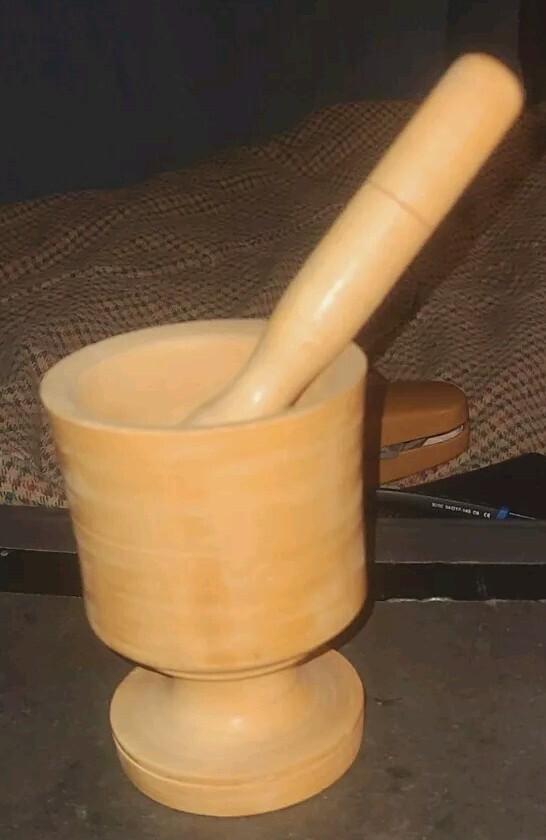 Vintage Light Wood Mortar and Pestle Small Apothecary Pharmacy Rx 297