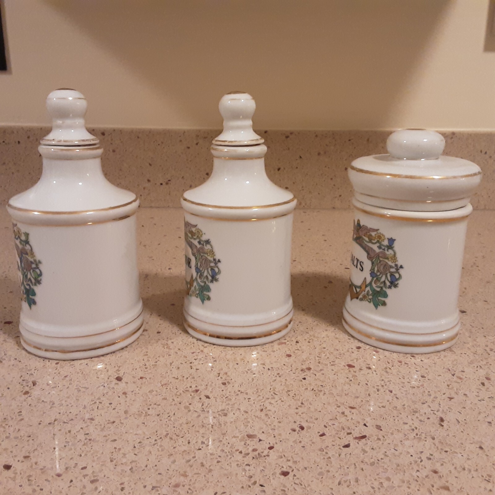 Set of 3 Vintage Ceramic Apothecary Pharmacy Jars with Lids