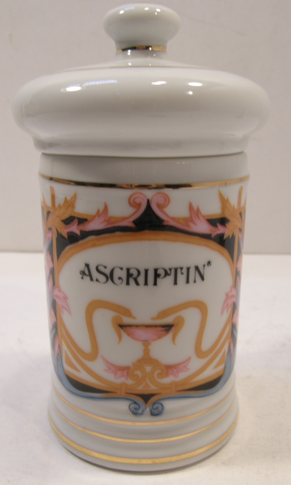 VINTAGE PORCELAIN ASCRIPTIN APOTHECARY PHARMACY JAR W/LID DRUG REP PHARMA