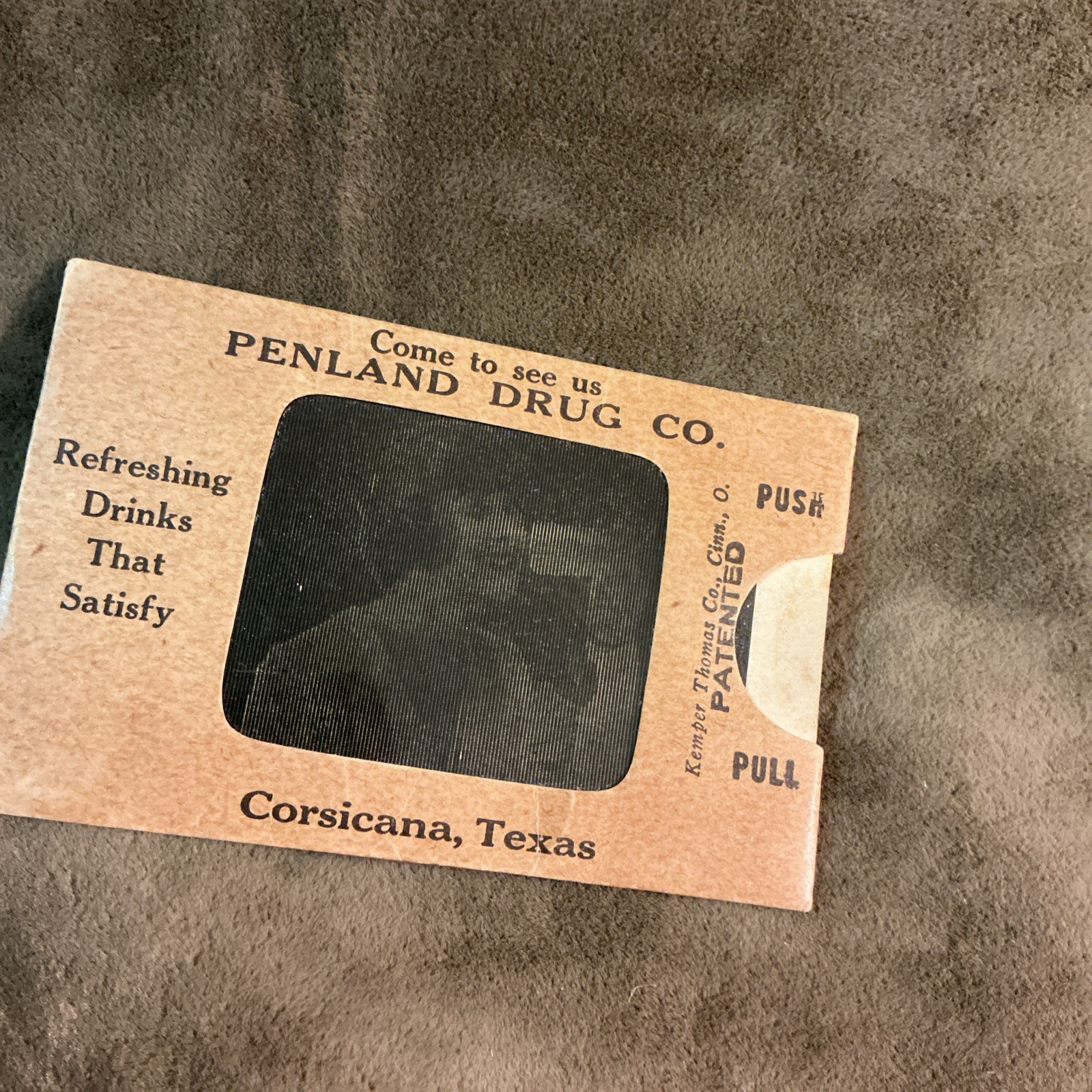 Rare 1920s black & white 3-D image movable PENLAND Drug company Corsicana TX