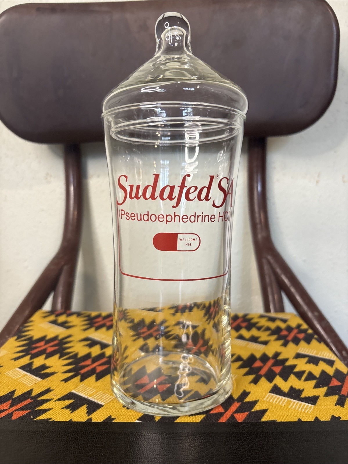 VTG Sudafed SA Glass Apothecary Jar Rare Drug Rep Promo Prop Pharmacist Display