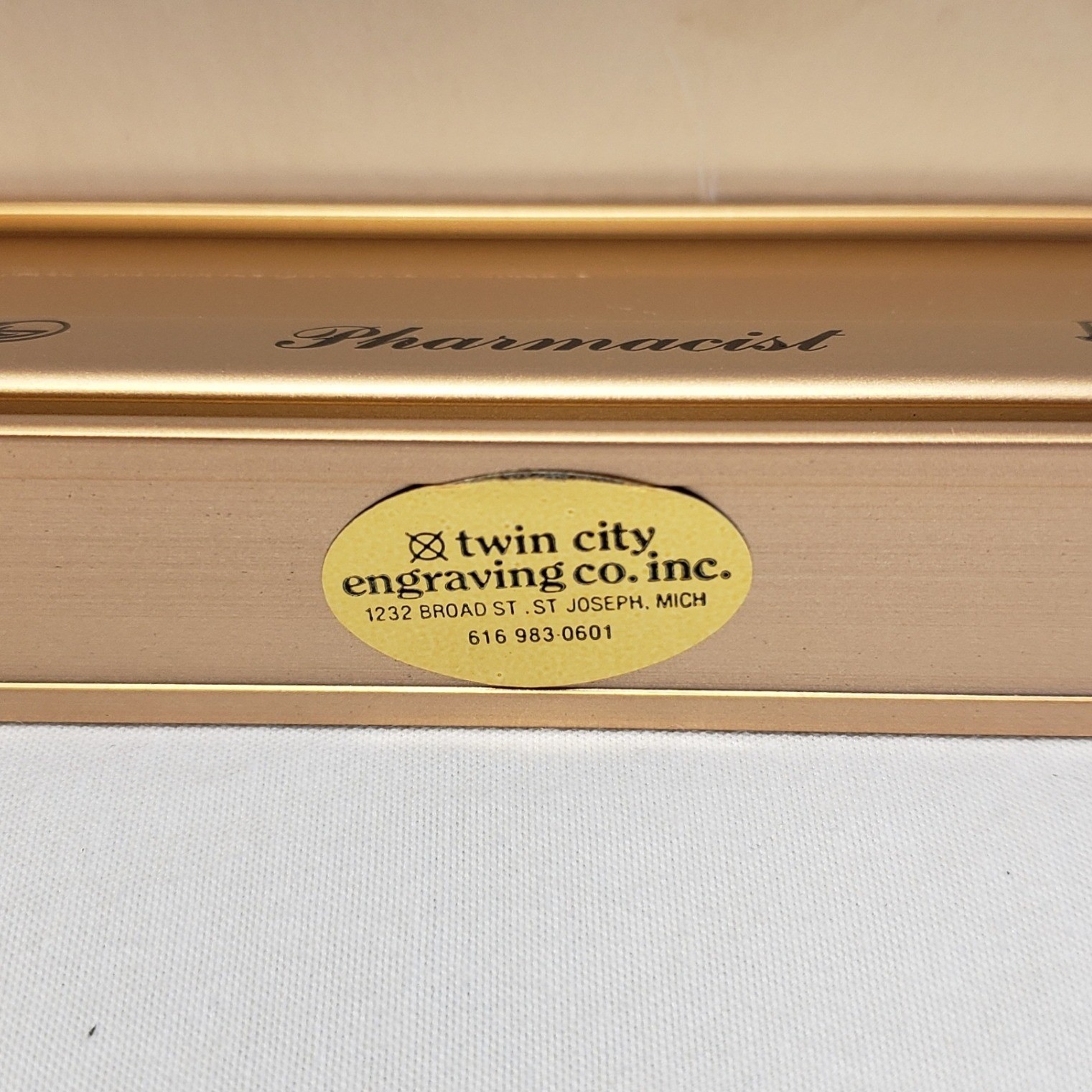 Upjohn Desk Name Plate Holder Gold Pharmacist Medical Vintage