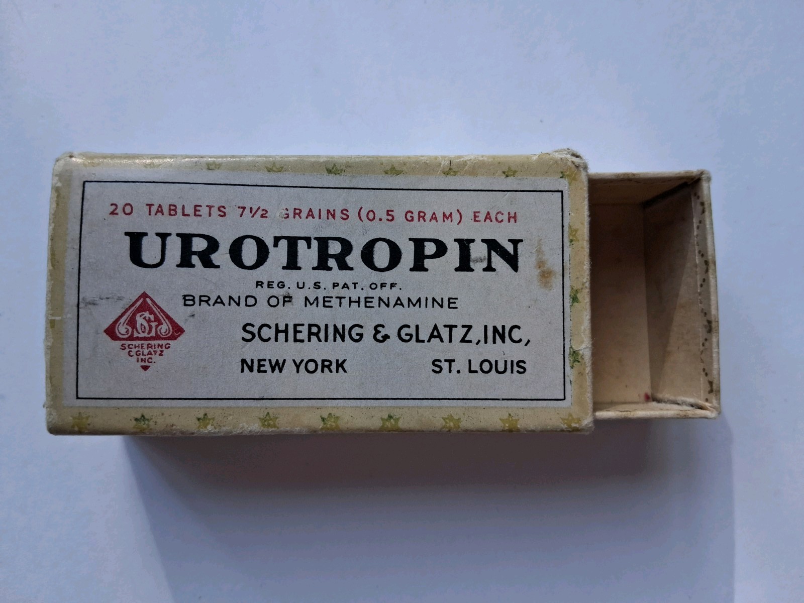 Urotropin Vintage Box Shering Glatz New York Methenamine Empty Box Medicine