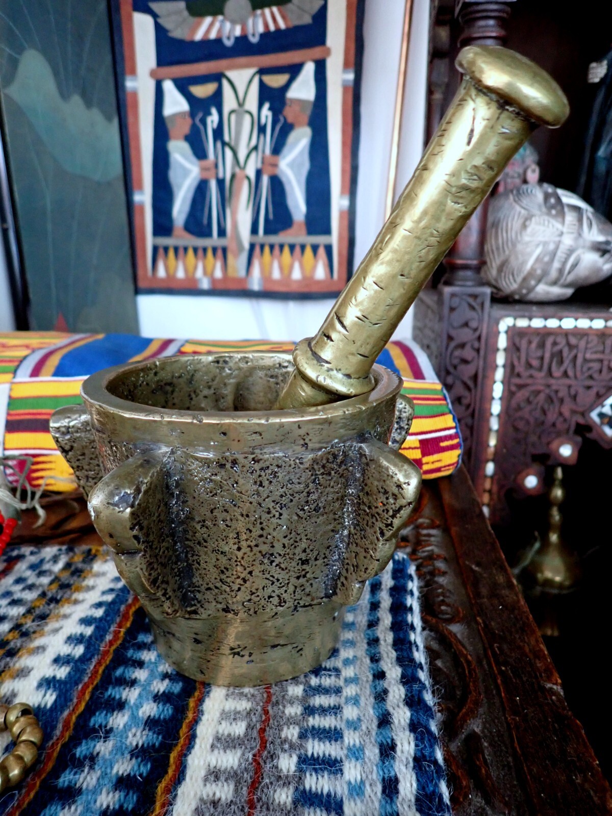 Brass Pestle Mortar Morocco Tuareg Spain Antique 19th Century Cast Brass