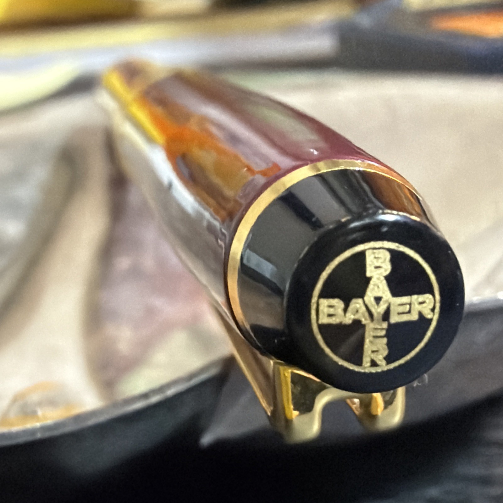 Vintage Bayer Pharmaceutical Promotional Ballpoint Pen Burgundy Gold Tone