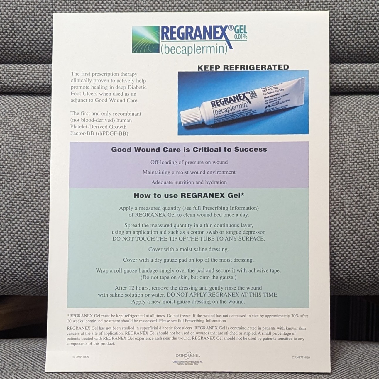 Medical Office Education Flyer Ortho-McNeil Pharmaceutical Rep Adv Regranex 1999