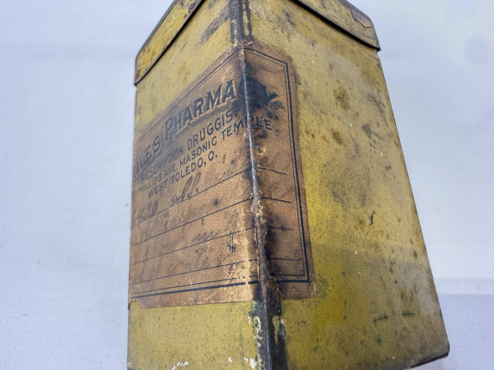 Early To Mid 1900s Vintage Pharmacy Prescription Druggist Tin. Toledo, OH