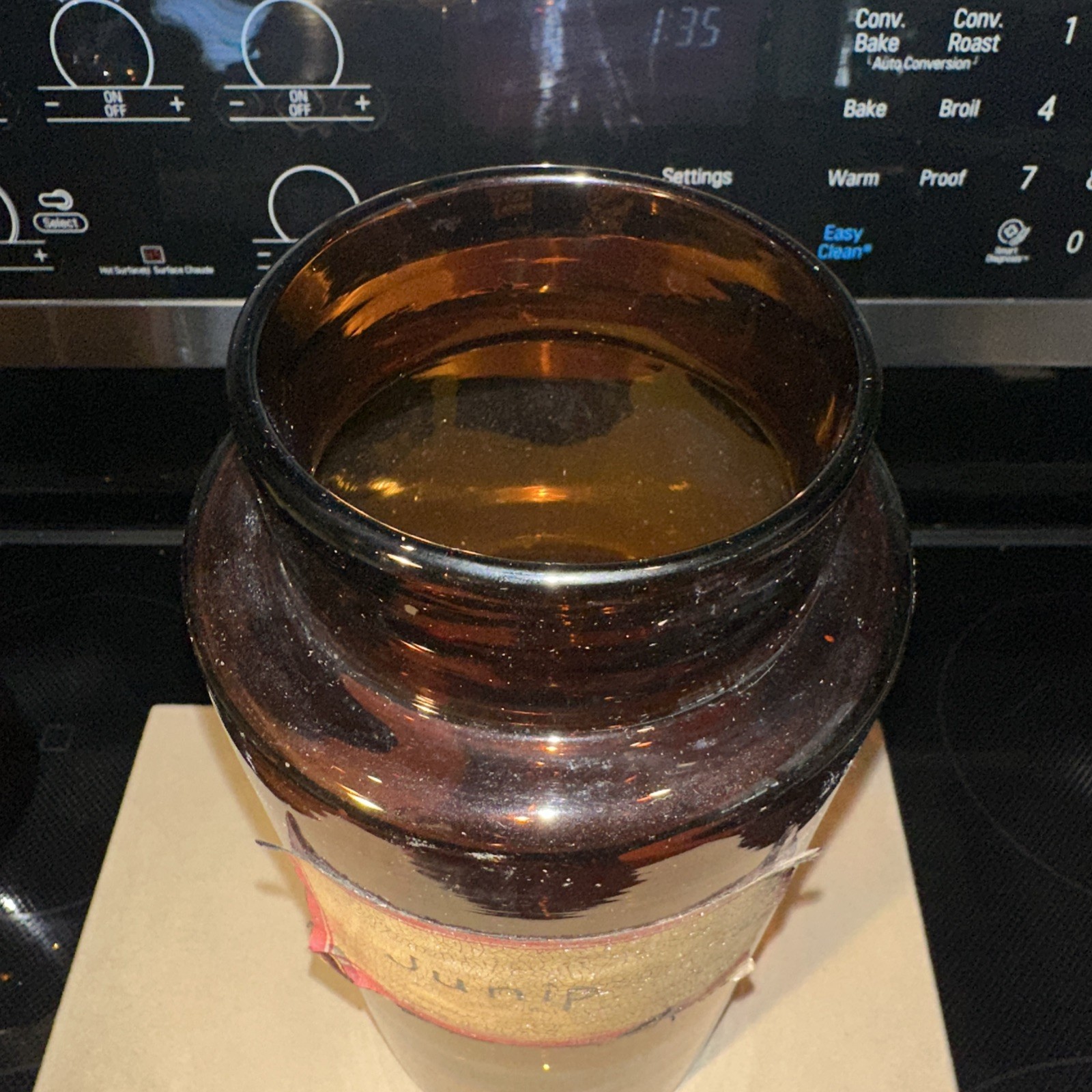 Antique Amber Junip Apothecary Large Glass Jar, 1920s ~ 10 Inches Tall ~ Good ~