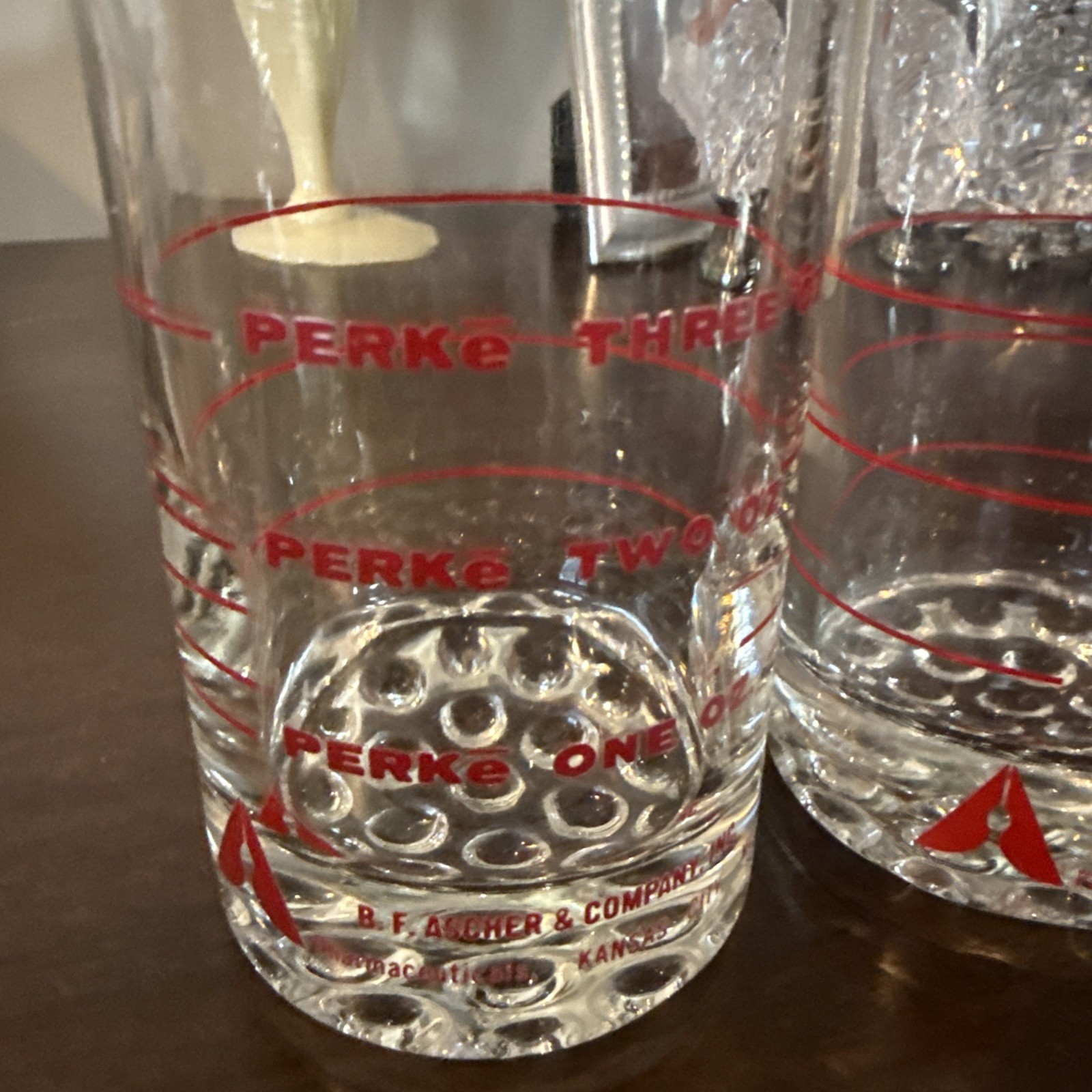 Vintage B F Ascher Perke 3 oz Measuring Glasses Set Of 2 Pharmaceutical Look