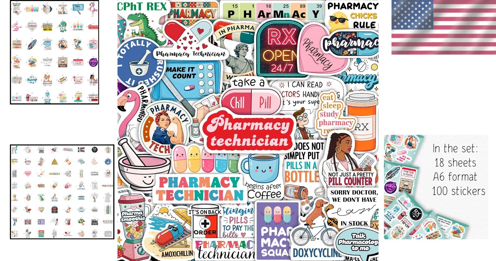 100 Funny Pharmacist Waterproof Stickers – Perfect for Laptops & Water Bottles