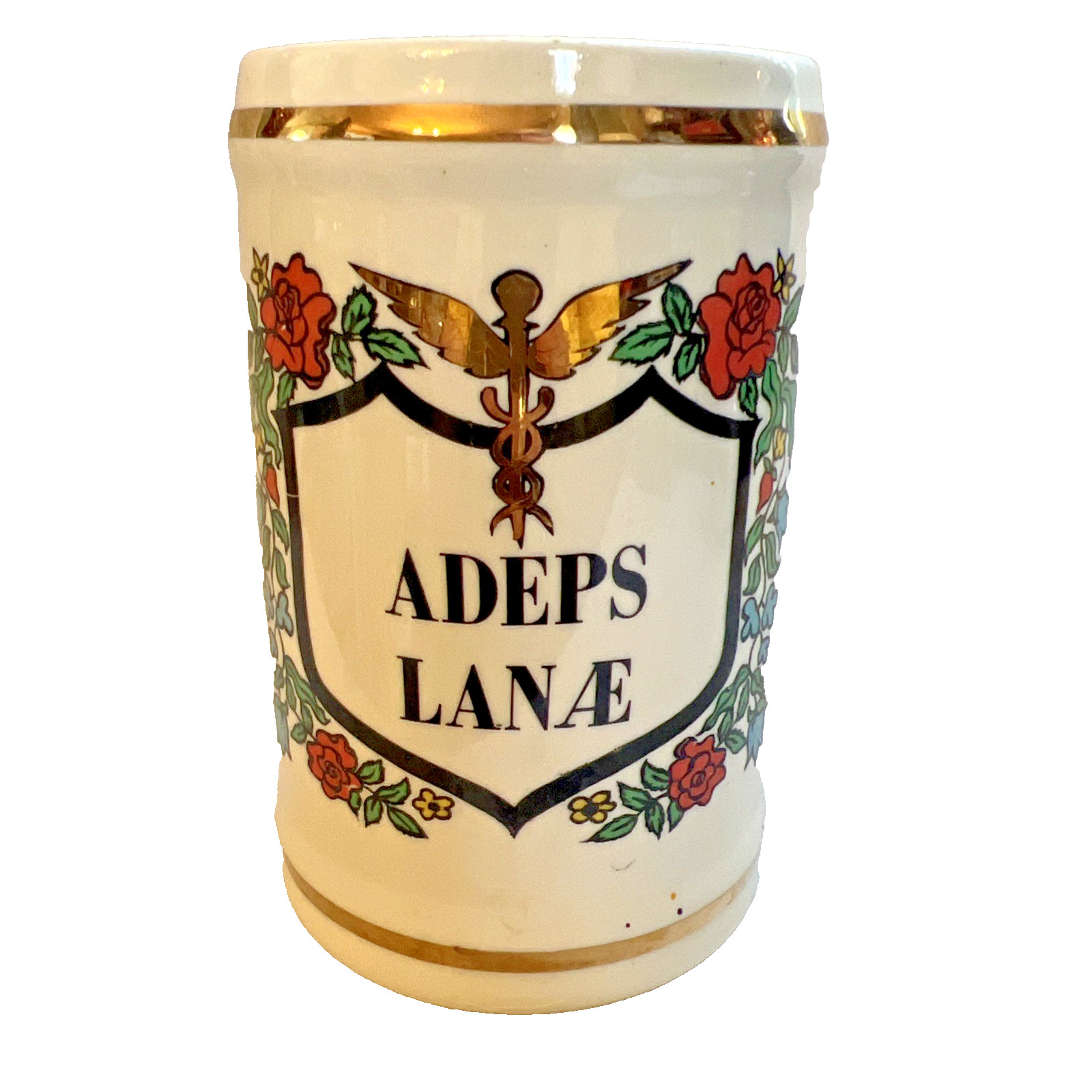 Vintage “Adeps Lanae” Apothecary Pharmacy Jar 1950s Rx Rexall Drug Store 5.75”