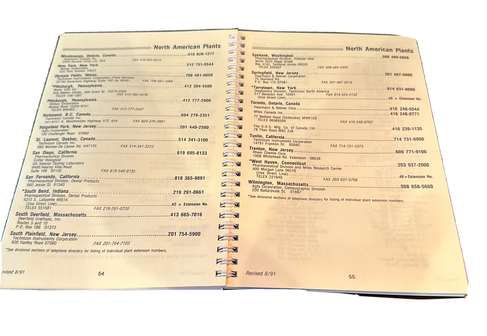 Miles Laboratories 1991 Vintage Telephone Directory Elkhart, Indiana