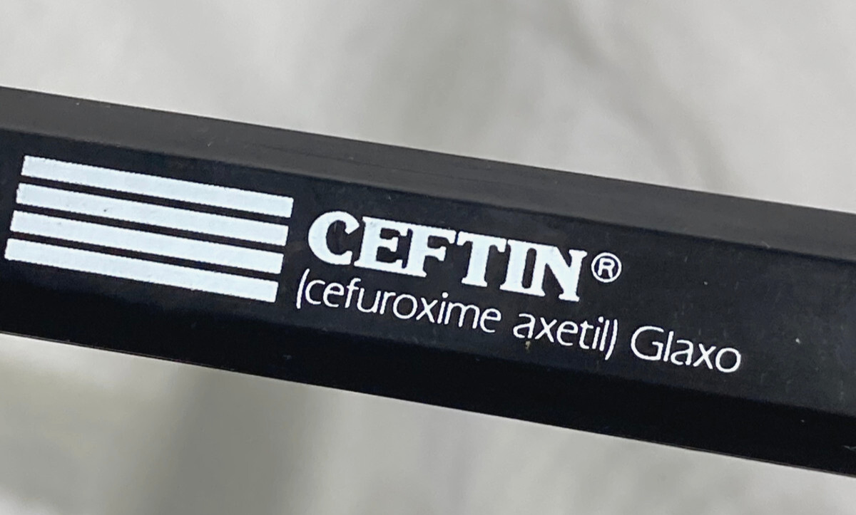 Vntg Ceftin Advertising Pharmaceutical Plastic handle Metal Cotton remover Hook