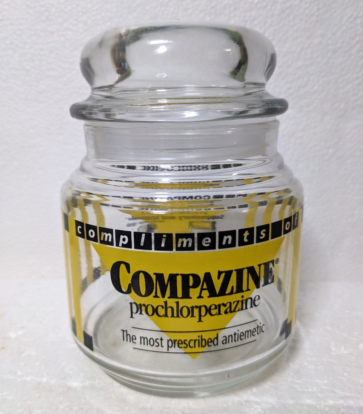 Compazine Glass Apothecary Jar Canister Pharmaceutical Rep Discontinued Empty