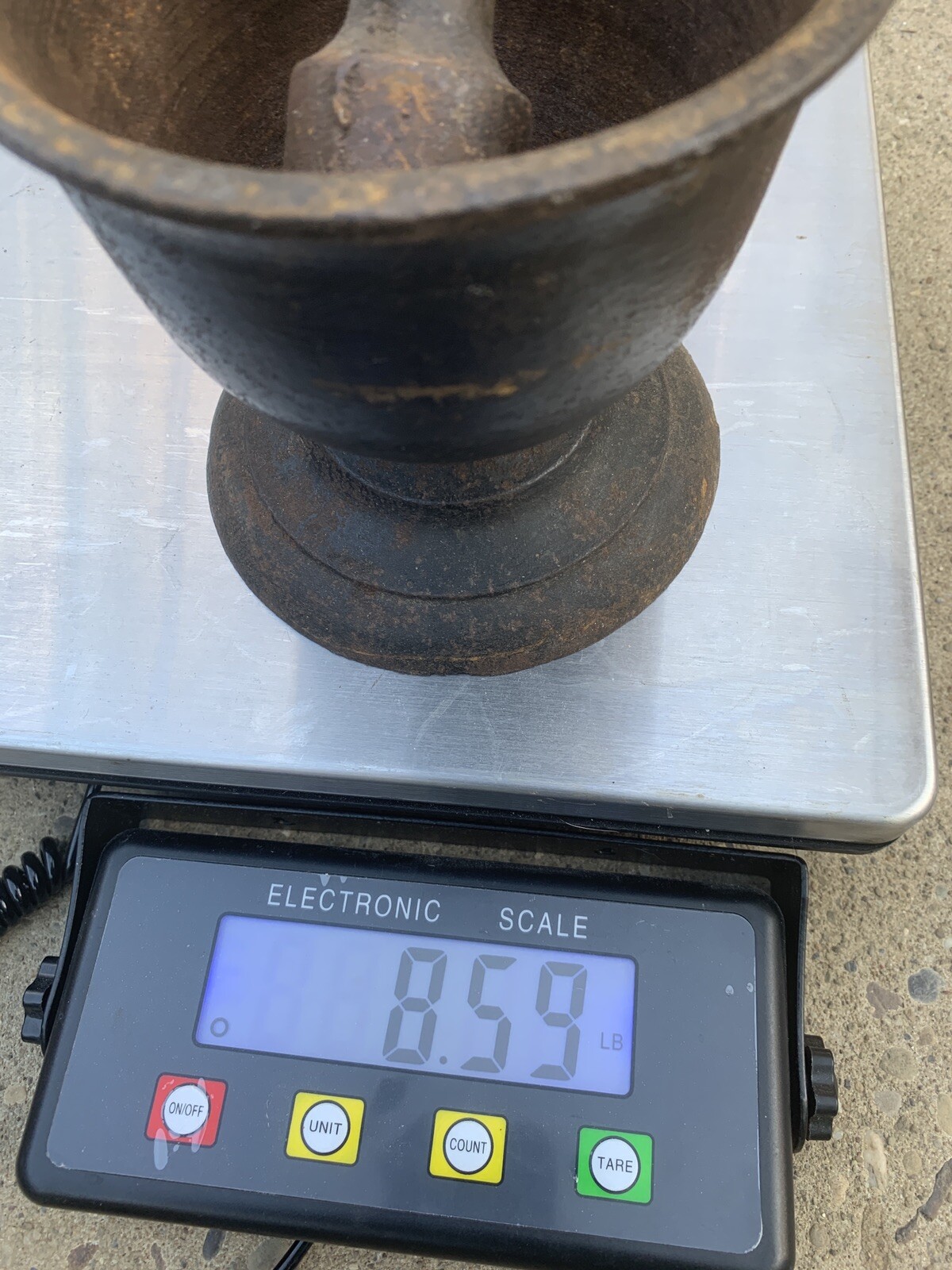 Rare Antique Primitive 19th Century Apothecary Cast Iron Mortar and Pestle Rx