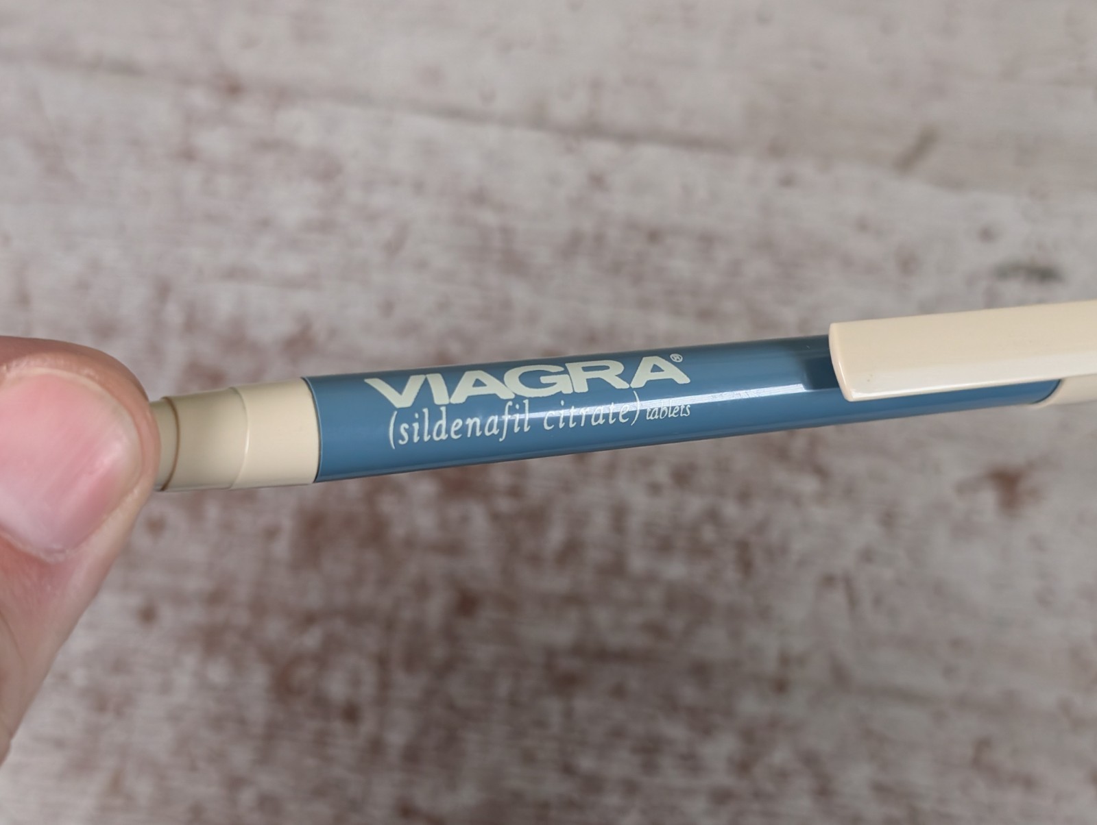 Vtg Viagra Advertising Ballpoint Pen Drug Gray Beige Stepped Art Deco DRY INK